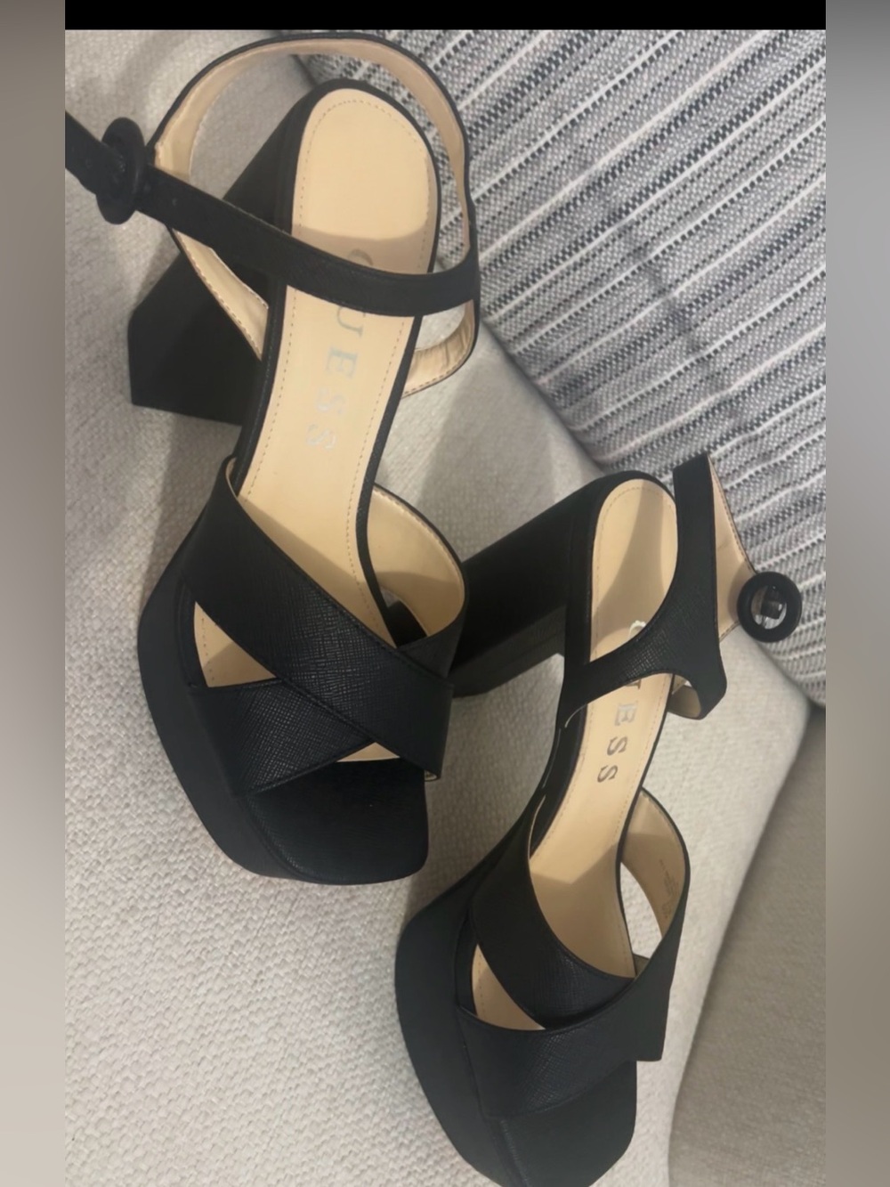 GUESS Black Crisscross Platform Block Heel Sandals
